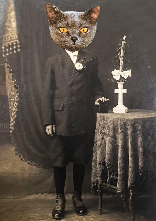 "Creepy Church Boy Cat" Art Print